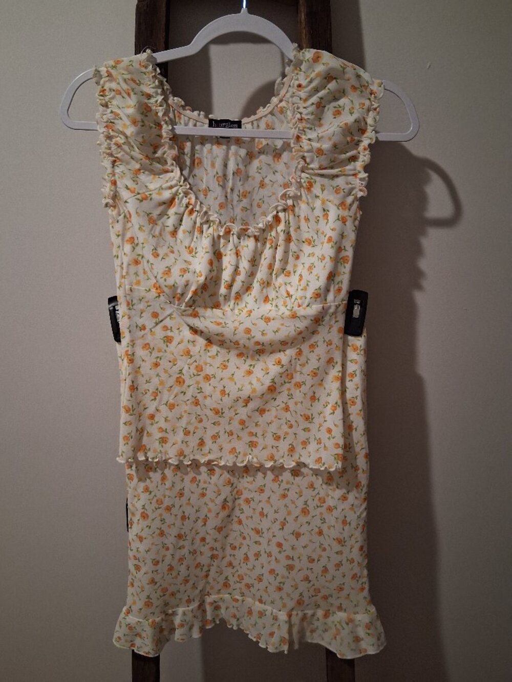 "Hourglass" Floral Ruffle Small Two-Piece Set Y2K Cottagecore Top & Lined Skirt